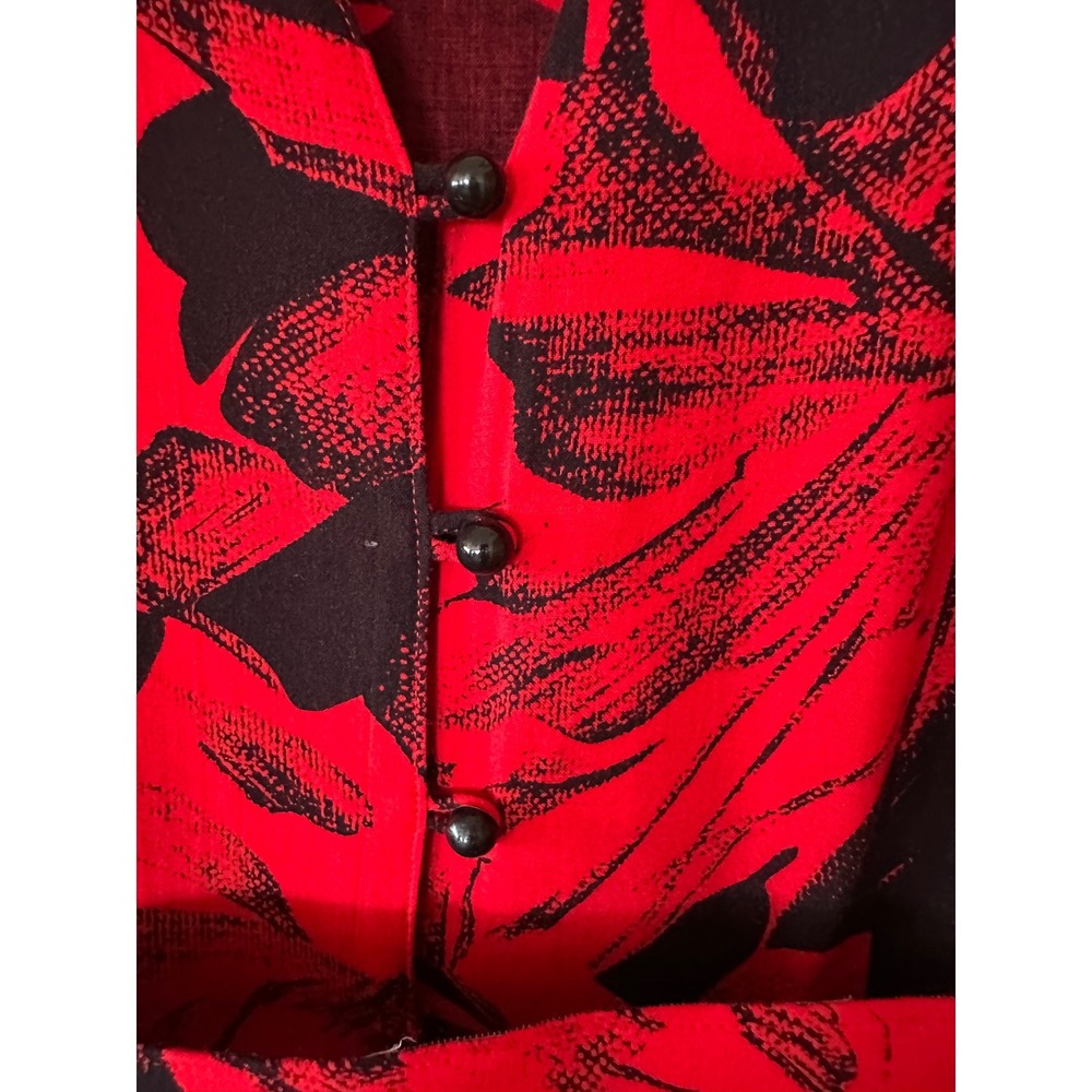 Joni Blair of California Vintage Red Black Floral Belted Midi Dress Size 9 - Picture 16 of 16